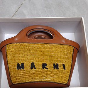 marni woven shopping bag shoulder bag tote bag brown small